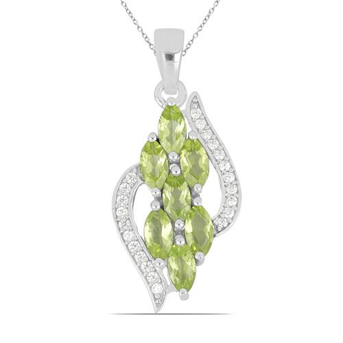 BUY NATURAL PERIDOT GEMSTONE STYLISH CLUSTER PENDANT IN STERLING SILVER